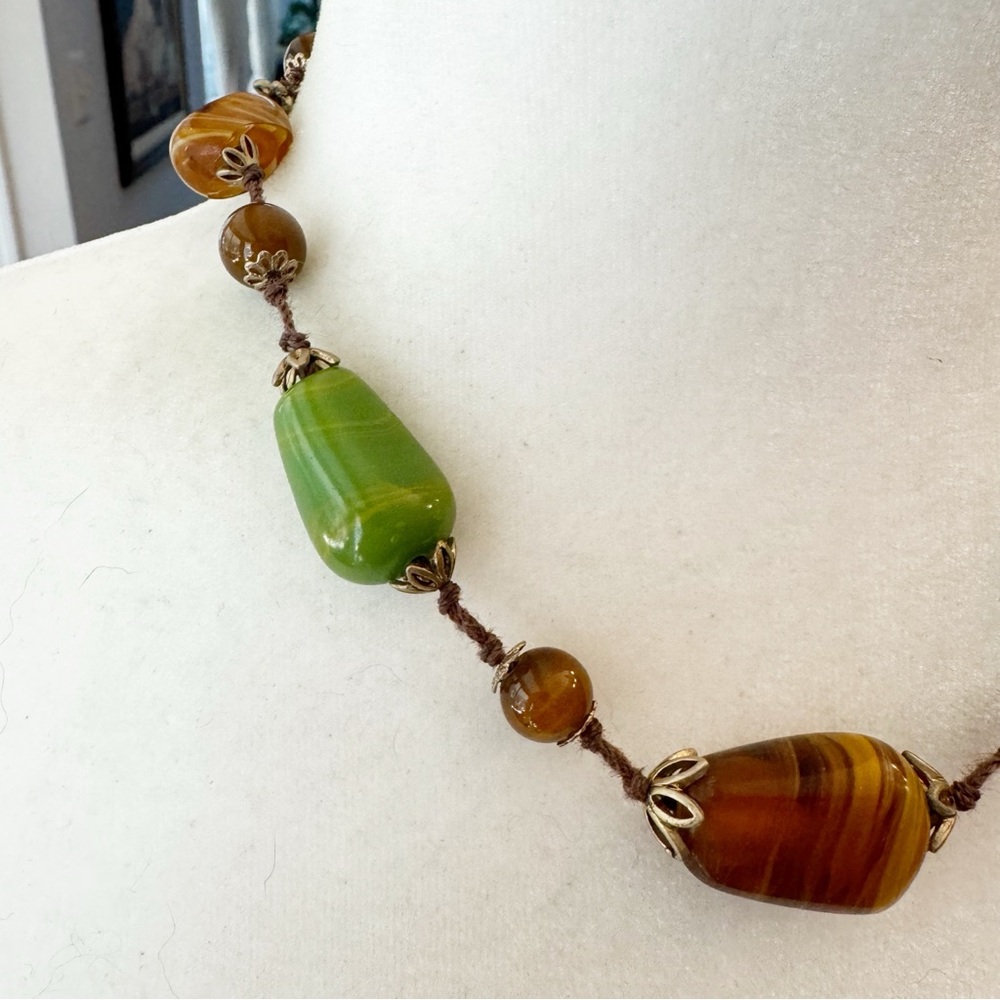 Beautiful Amber Glass Beaded Necklace LC Signed - Picture 2 of 7